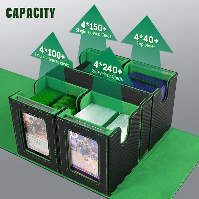 Kabinka MTG Deck Box with Commander Display -Patented Design  5 in 1 Trading Card Storage Box Fit 400 Double-sleeved Cards  Card Deck Case for TCG/Sports Cards with 4 Magnetic Card Holders(Black Green) - Image 3